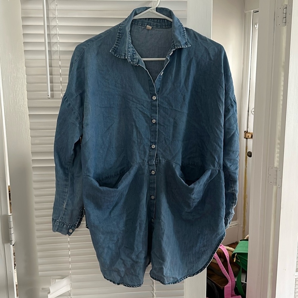 M’Fashion light denim shirt, distressed details, sz M
